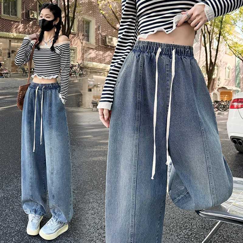 Spring Summer Women Jeans European Style High Waist Slimming Loose Straight Floor Length Harem Wide Leg Trousers Sickle PantsT260317