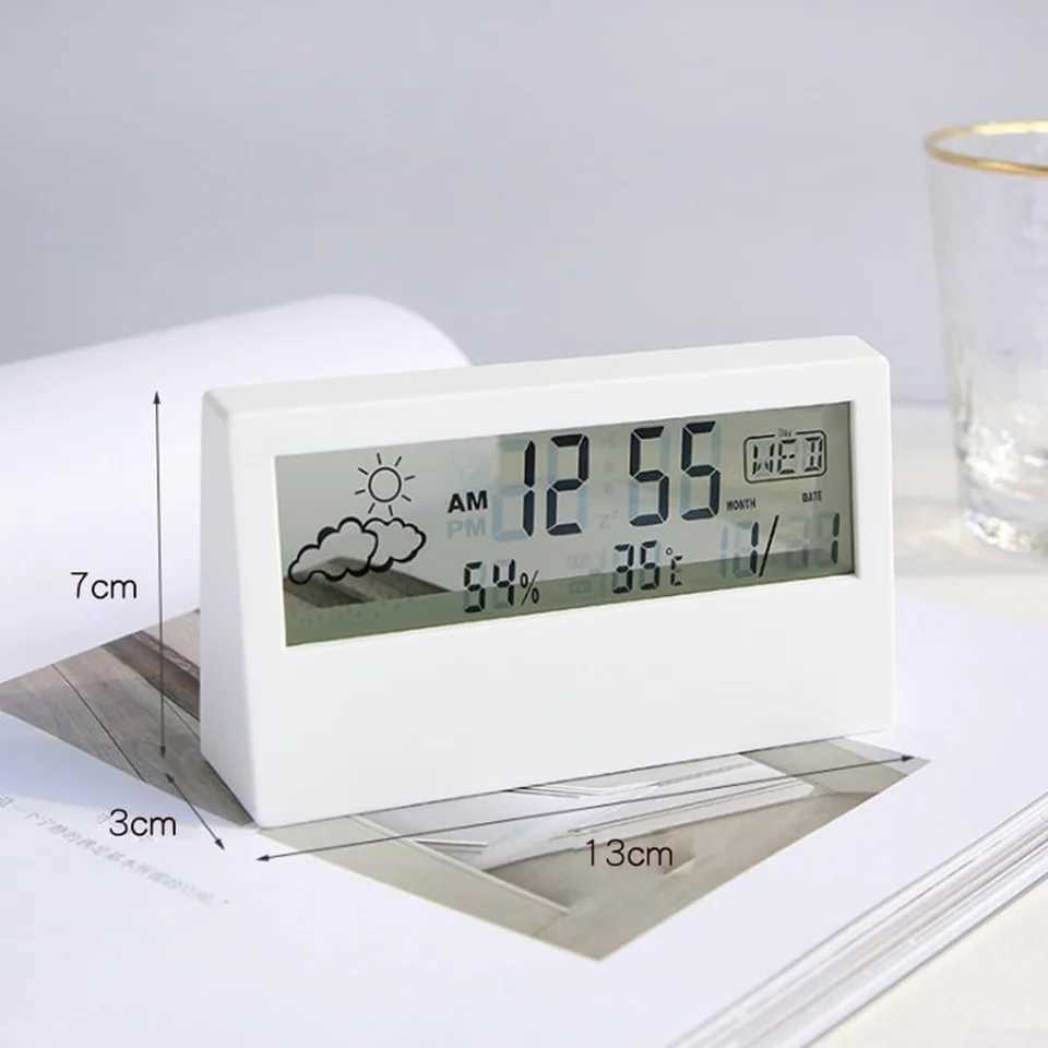 Electronic Alarm Clock Weather Station With Temperature Humidity Monitor Quiet Night Light Desk Clock For Home D260318