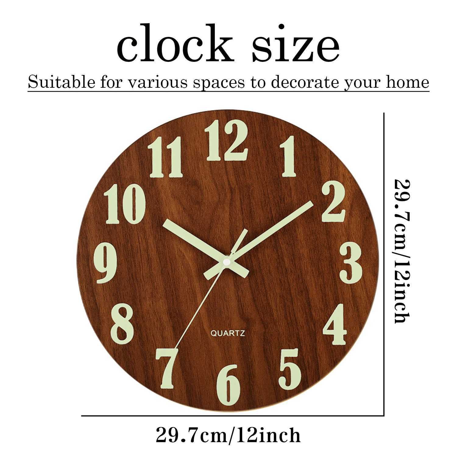 12 Inch Luminous Wall Clock Wood Silent light in dark night Nordic Fashion Wall Clock Non Ticking Clock With Night Light D260318