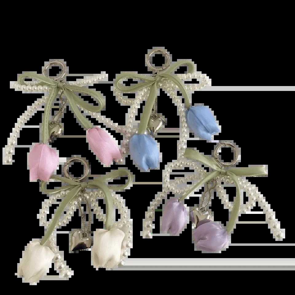 Fashion Ribbon Pearl Lace Bow Bag Accessories DIY Tulip Lace Keychain Jewelry Style Bag Charm H260318 - view 6
