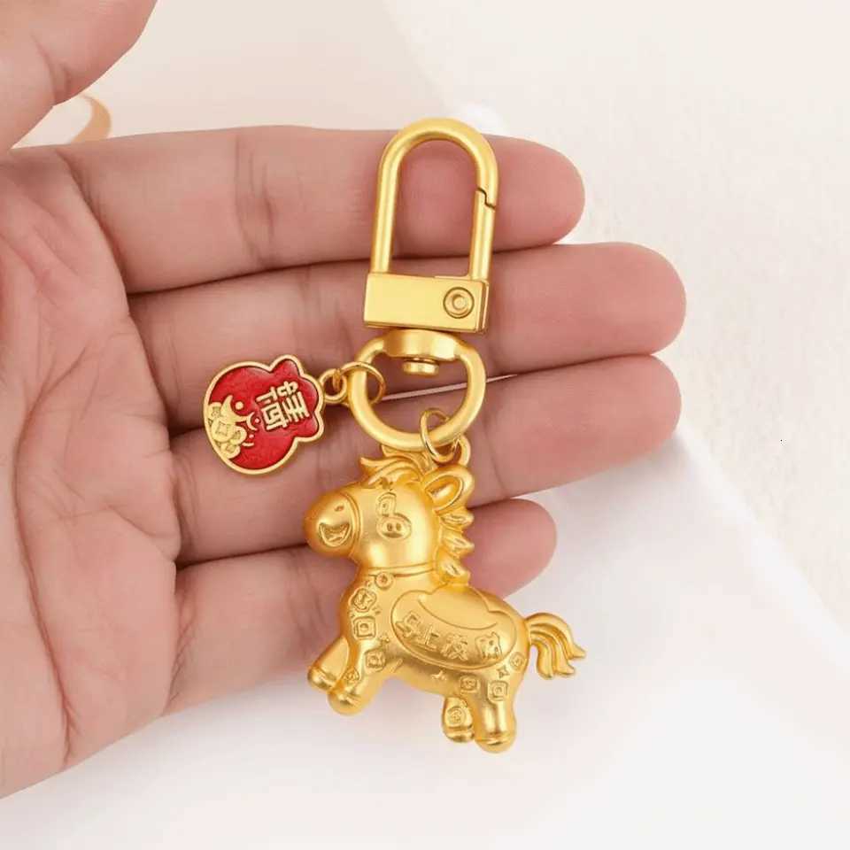 Retro Chinese Style Gold Pony Keychain Gold New Year Horse Key Ring Alloy Bag Charm Zodiac Pony Bag Pendant Home Decor H260318 - view 4