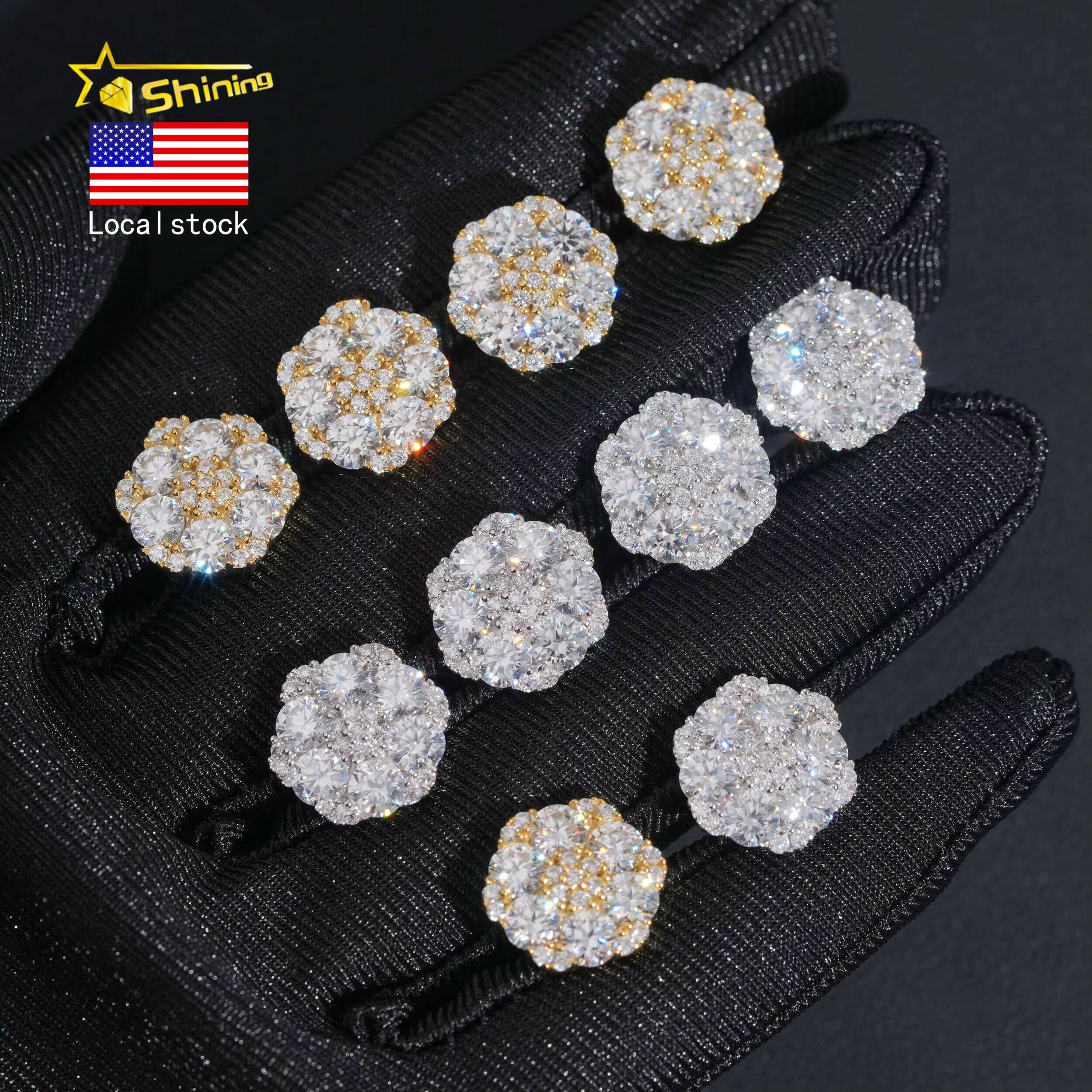 Hip Hop 925 Sterling Silver Men Women Cluster Earrings Iced Out Flower Moissanite Stud Earrings USA Warehouse Fast Delivery