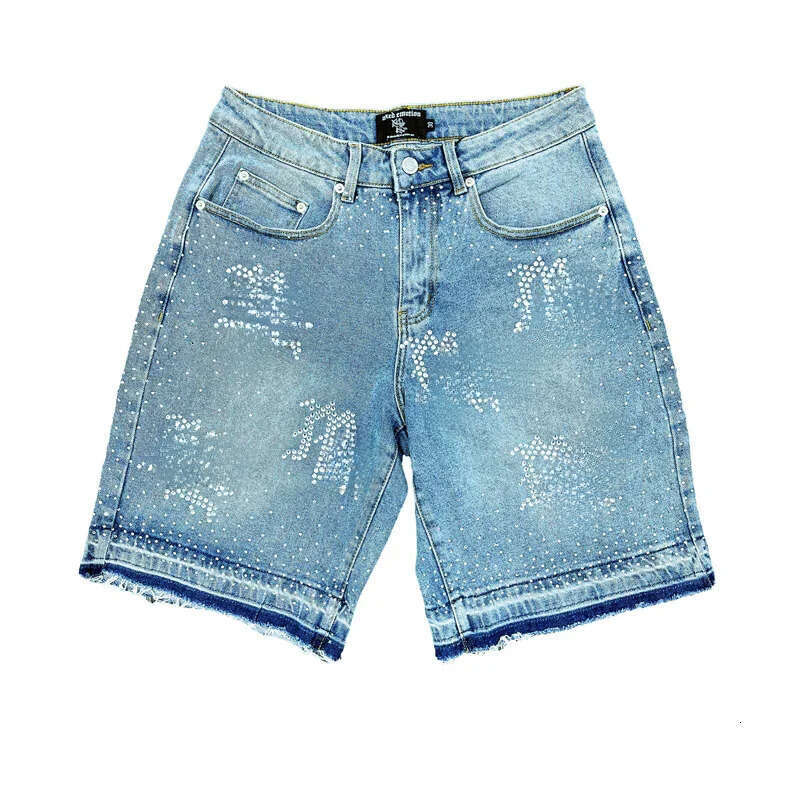 Designer Shorts Hip Hop Y2k Streetwear Mens Denim Short Pants Luxury Vintage Sports Streetwear Jeans Embroidery Graphic Rhinestone Jorts 5A8