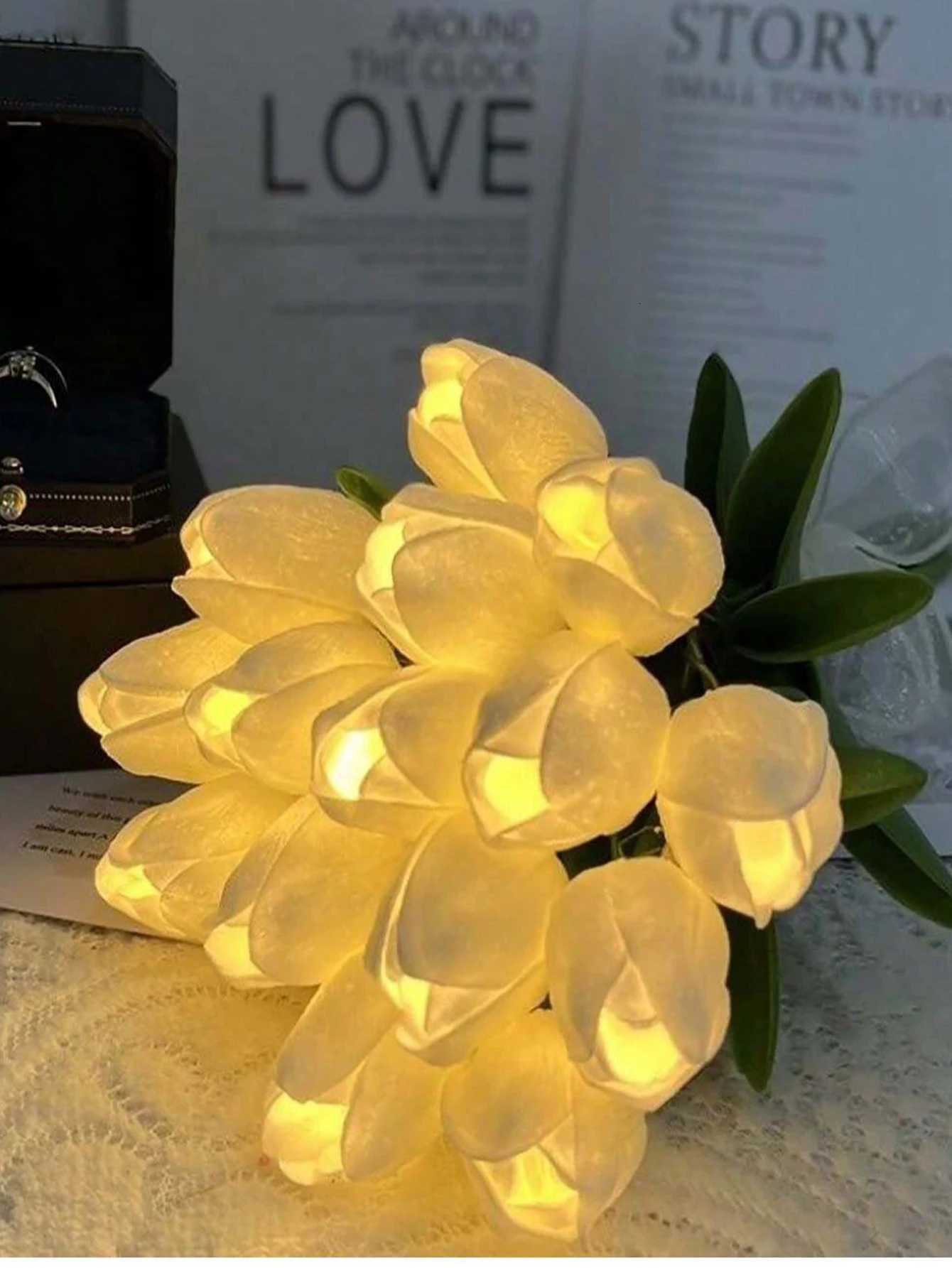 5/10 PCS Tulips with LED Light Artificial Tulip Flowers Table Lamp Simulation Tulips Bouquet Night Light Gifts Home Decoration H260318