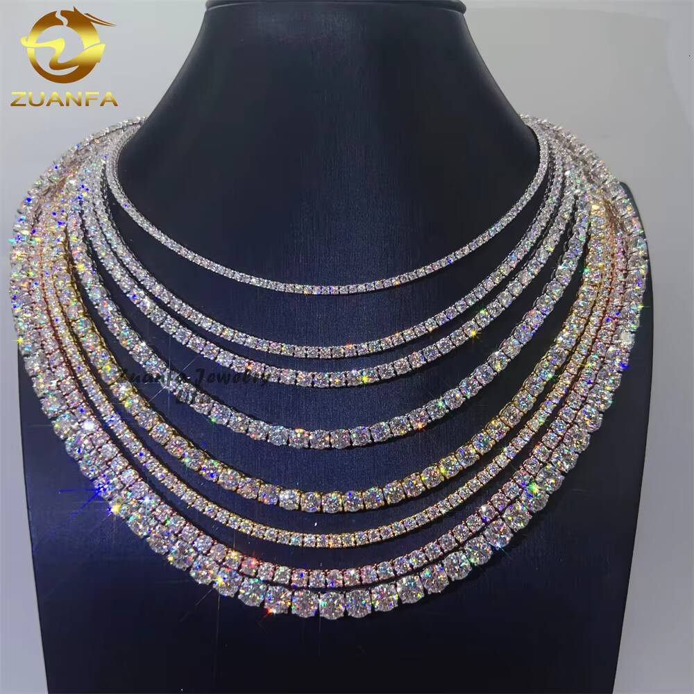 Iced Out Hip Hop Tennis Chain Jewelry Wholesale 2MM 3MM 4MM 5MM 65MM D-Vvs Moissanite Diamond Moissanite Necklace