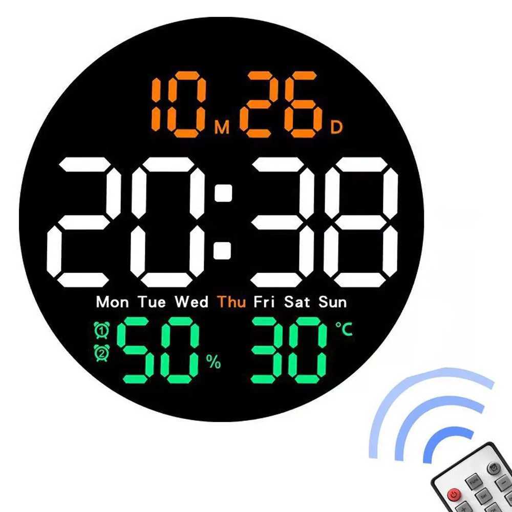 Remote Control LED Wall Clock with Dual AlarmsCalendarTemperature and HumidityBrightness Adjustable D260318