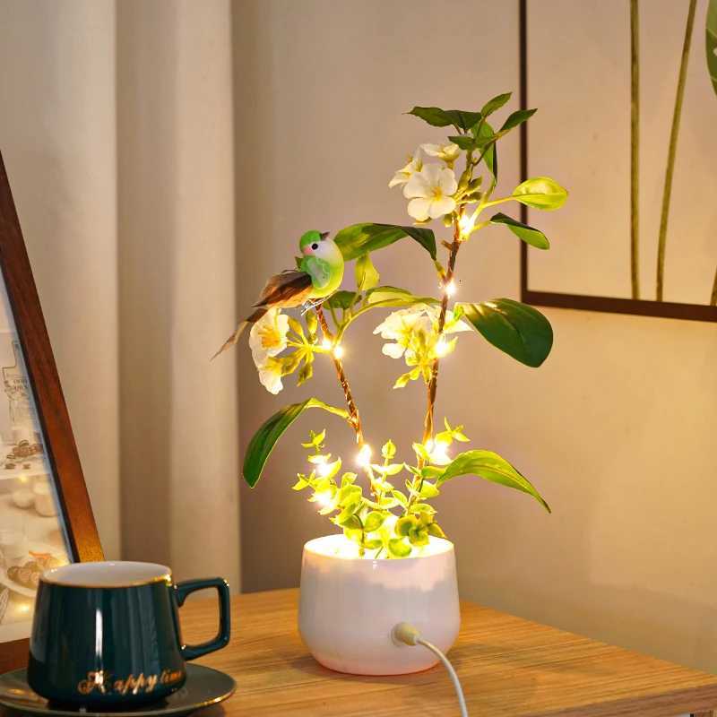 LED Bird and Flower Tree Table Lamp Lily Color Bird Potted Tree Lights for Holiday ValentineS Mother Day Gifts Home Decor H260318