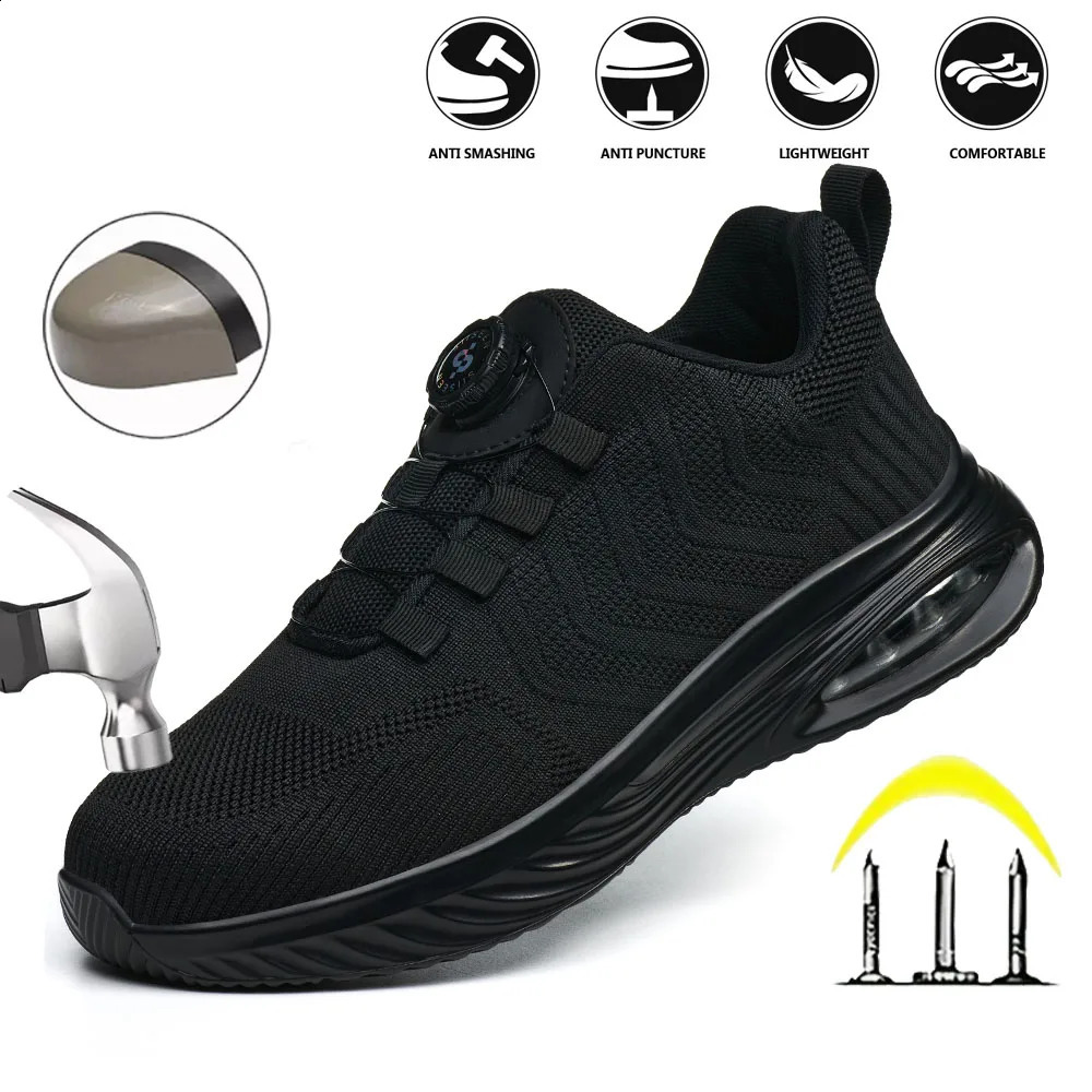 Mens Safety Shoes Anti-impact Lightweight Breathable Plastic Cap Toe Work Shoes Fashionable Button for Men 260318