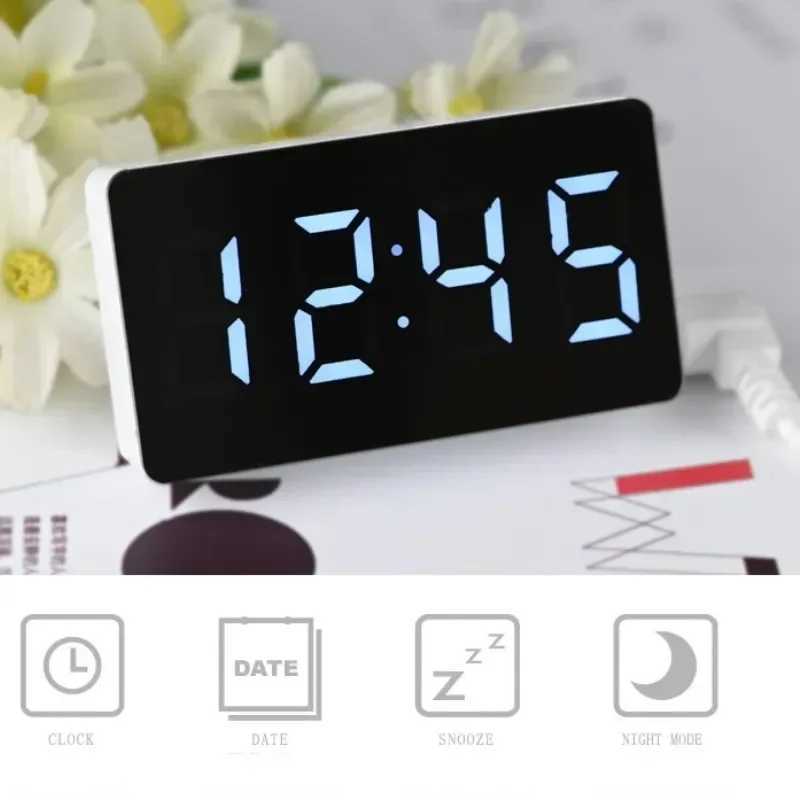 Mirror Table Clock Multifunctional Digital Alarm Snooze Display Time Night LED Light Desk Desktop Home Decor Gifts for Children D2603181