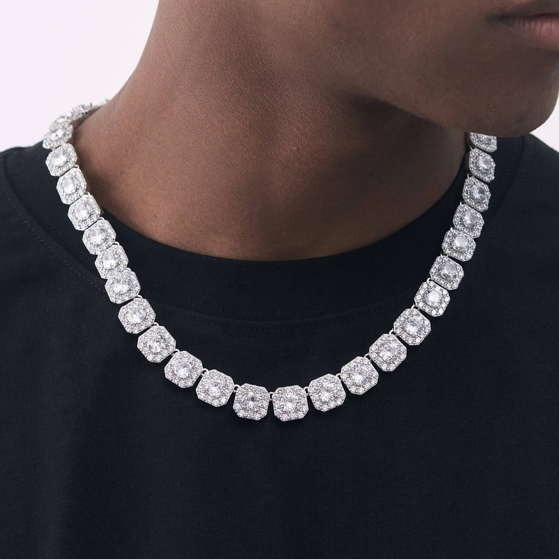 Custom Fashion Rock Candy Necklace Iced Out VVS Moissanite Chain Exquisite 925 Silver Diamond Necklace Tennis Chain Gift