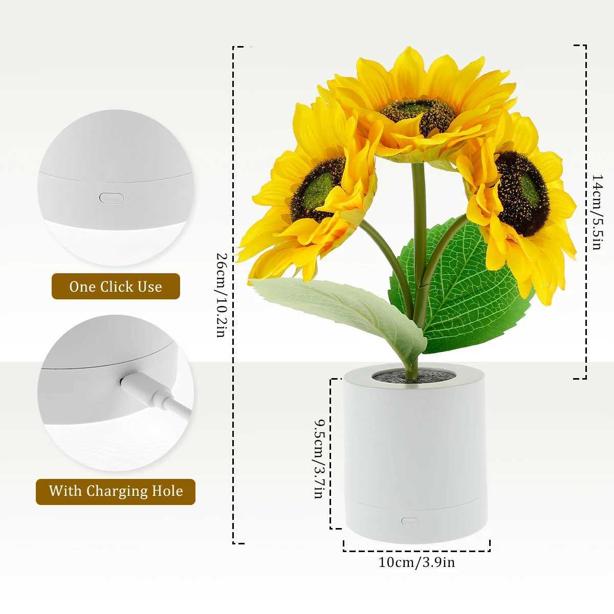 LED Sunflower Night Light Dimmable Simulation Sunflower Table Lamp USB Creative Desktop Decorative Light Bedroom Bedside Light H260318