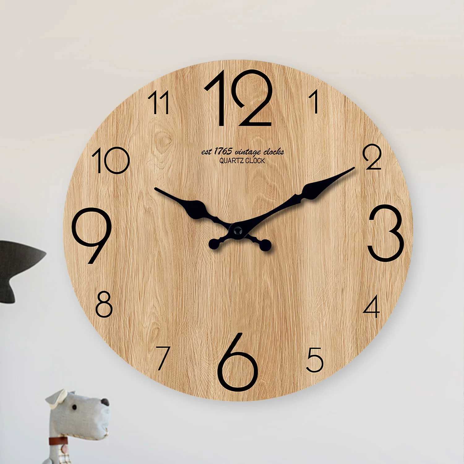 Imitation Wood Grain Round Wall Clock Wooden Plate Crafts Living Room Bedroom Home Decoration Wall Clocks Silent Quartz Clock D260318