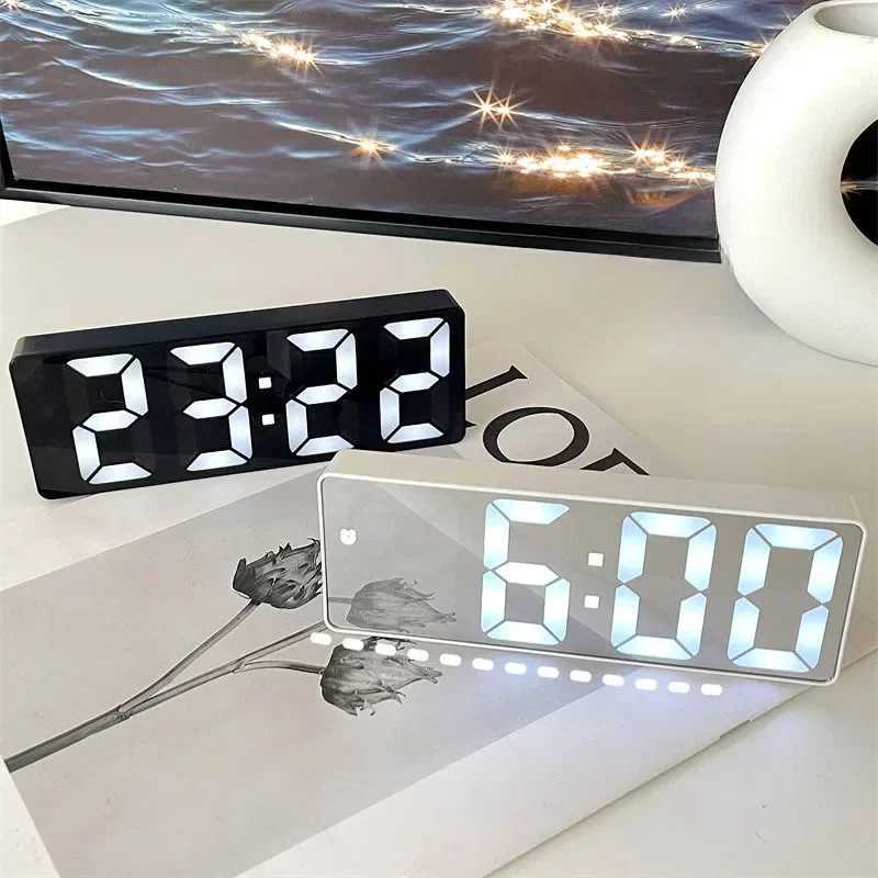 Led Digital Alarm Clock Led Night Mode Control Watches Table Decorations Chargeable Snooze Electronic Voice Music Home Wall Desk D260318