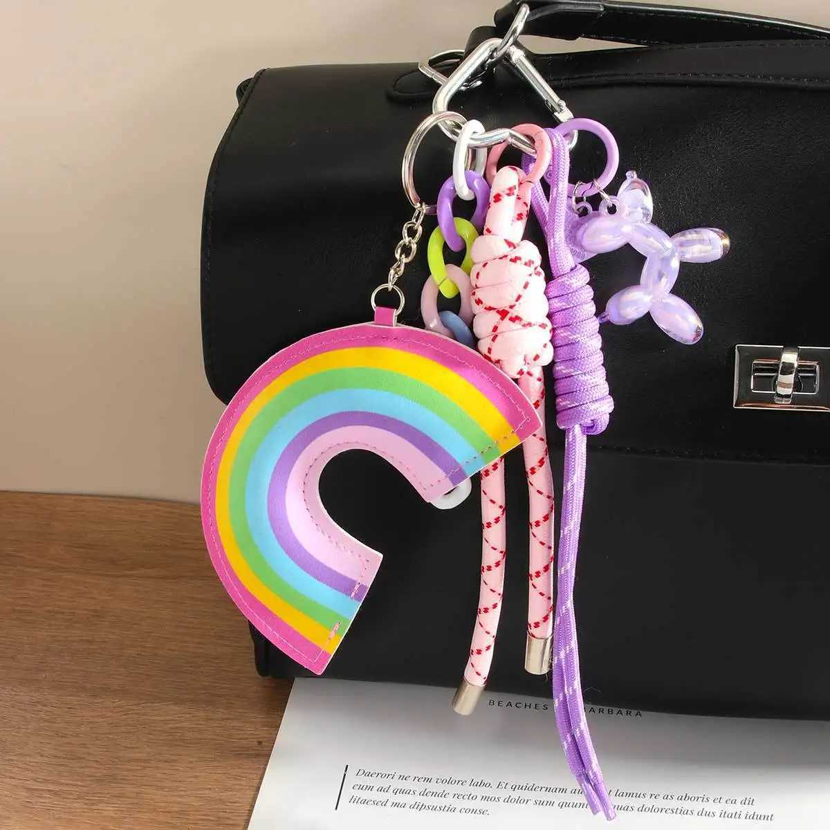 summer leather lemon flower Backpack pendant leopard print Little Bear rainbow decoration Key Chain H260318 - view 5
