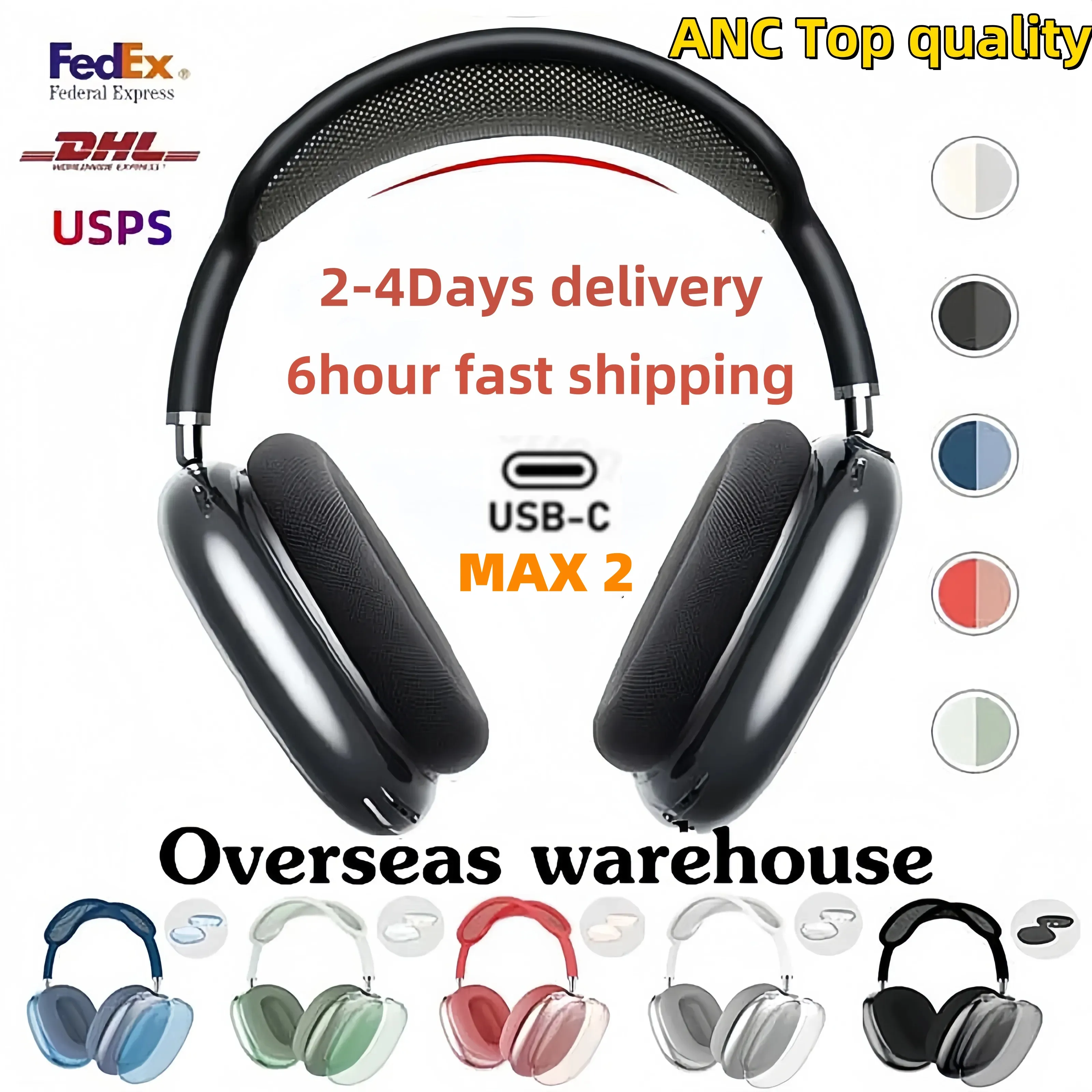 For Top quality AirpodMax 2 3 4 ANC Wireless Headphone Bluetooth Earphones Accessories Max Pro Headset TPU Case Silicone shell airpod Pro max Headphones