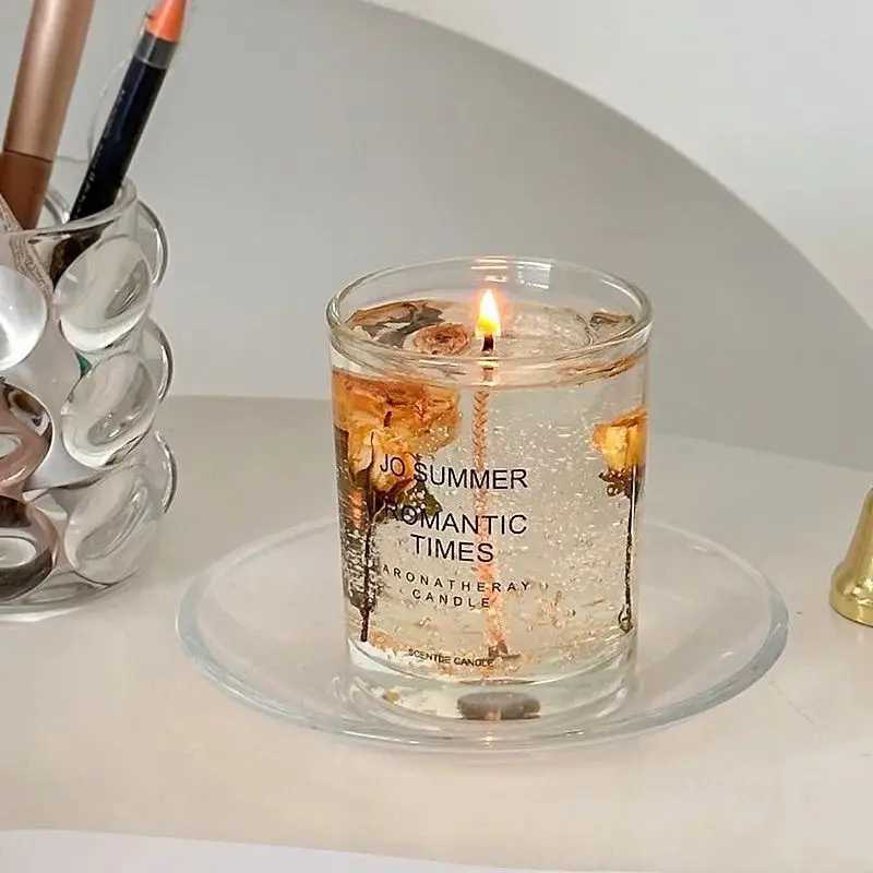 Real Flower Jelly Wax Scented Candle Bedroom Essential Oil Scented DIY Crystal Cup Wax with Hand Gift Fragrance D260318