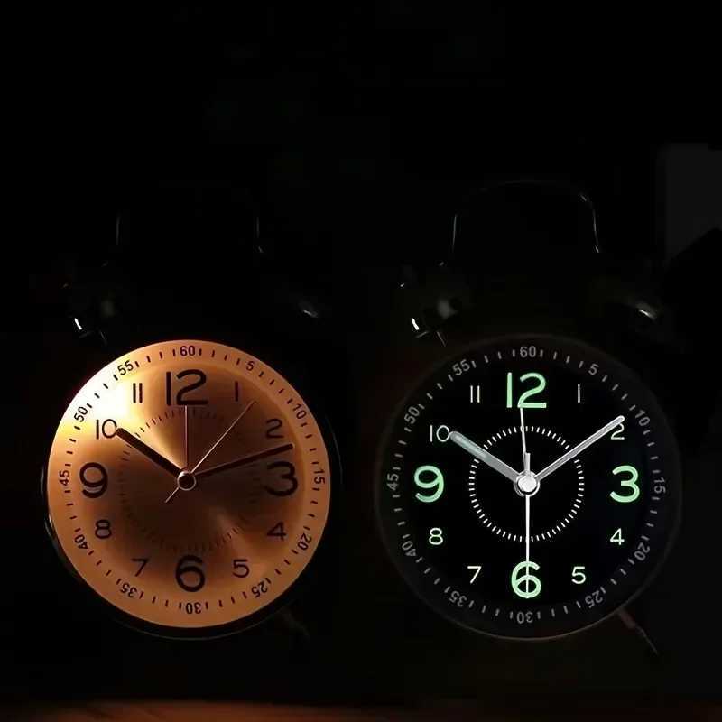 Night Light Twin Bell Alarm Clocks Metal Frame Battery Operate Loud Desk Table Alarm Clock for Bedrooms Bedside D260318