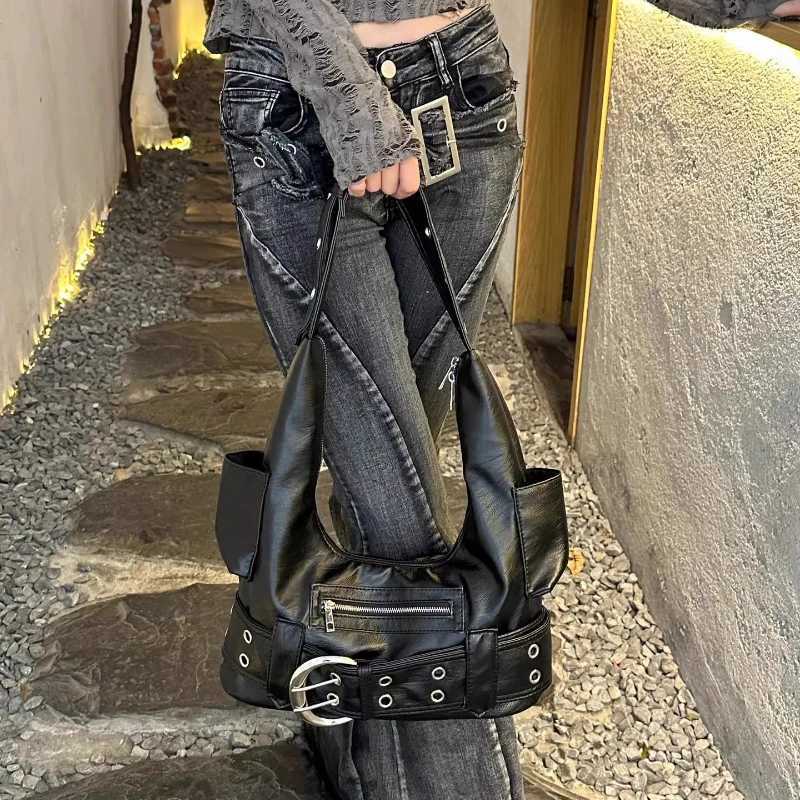 Belt Buckle Women Luxury Designer Handbag and Purses PU Rivet Multiple Pockets Y2K Large Capacity Shoulder Bags Big TotesZ260317