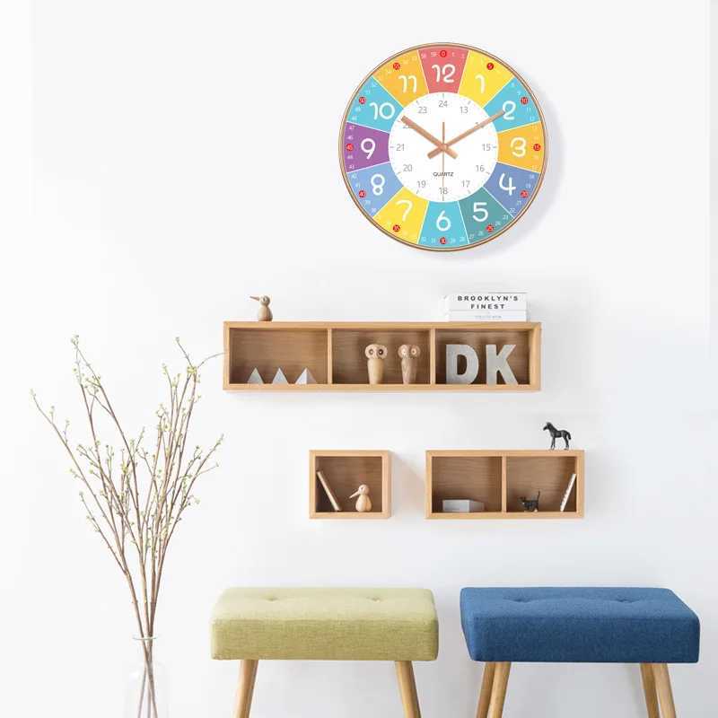 Early Education Silent Wall Clock Living Room Kids Bedroom Clock Non Ticking Analog Clock Time Teaching Wall Clock 8/10/12 Inch D260318