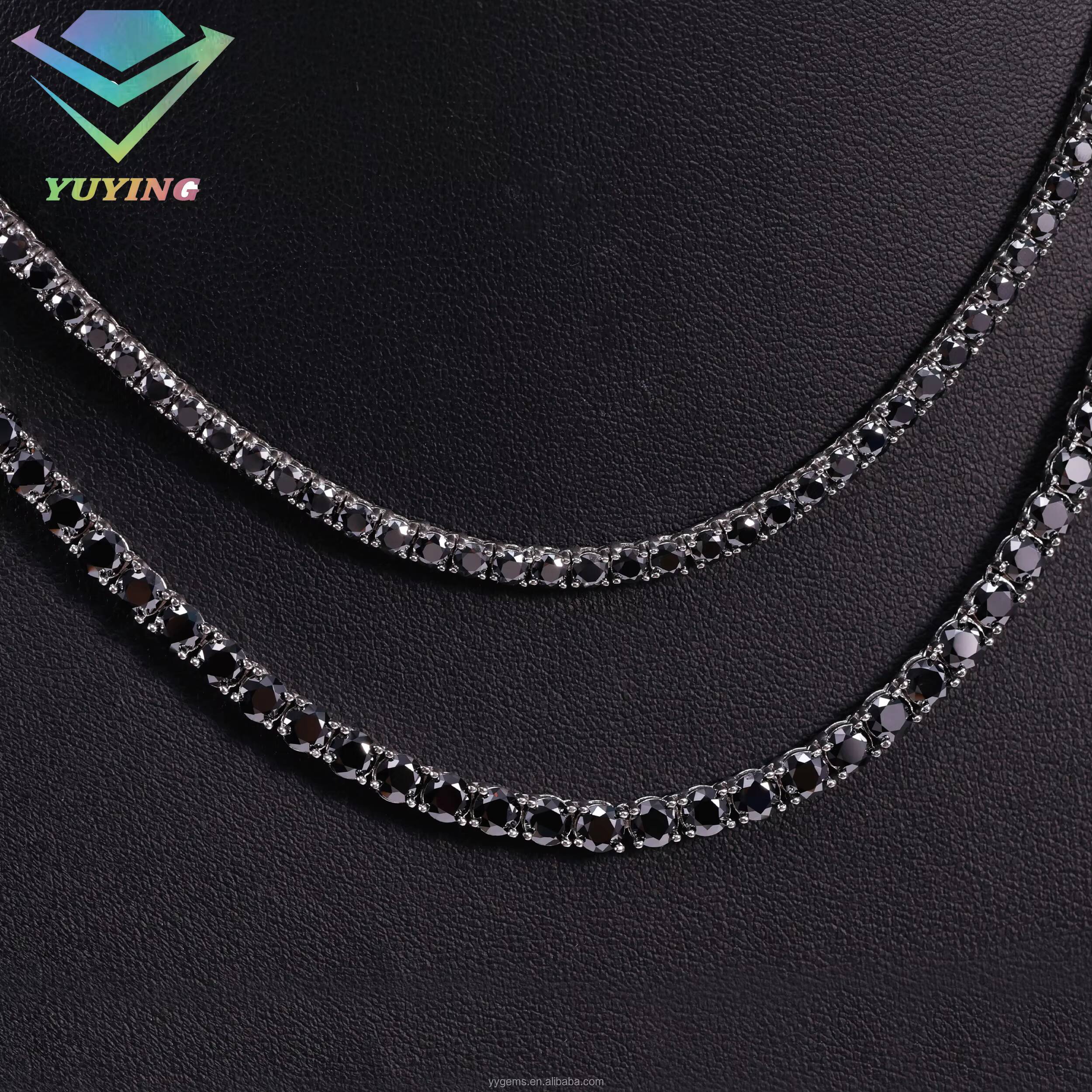 Black Diamond Hip Hop Jewelry 4MM 5MM Width 925 Sterling Silver 18K Gold Plated Bling VVS D Color Moissanite Tennis Chain