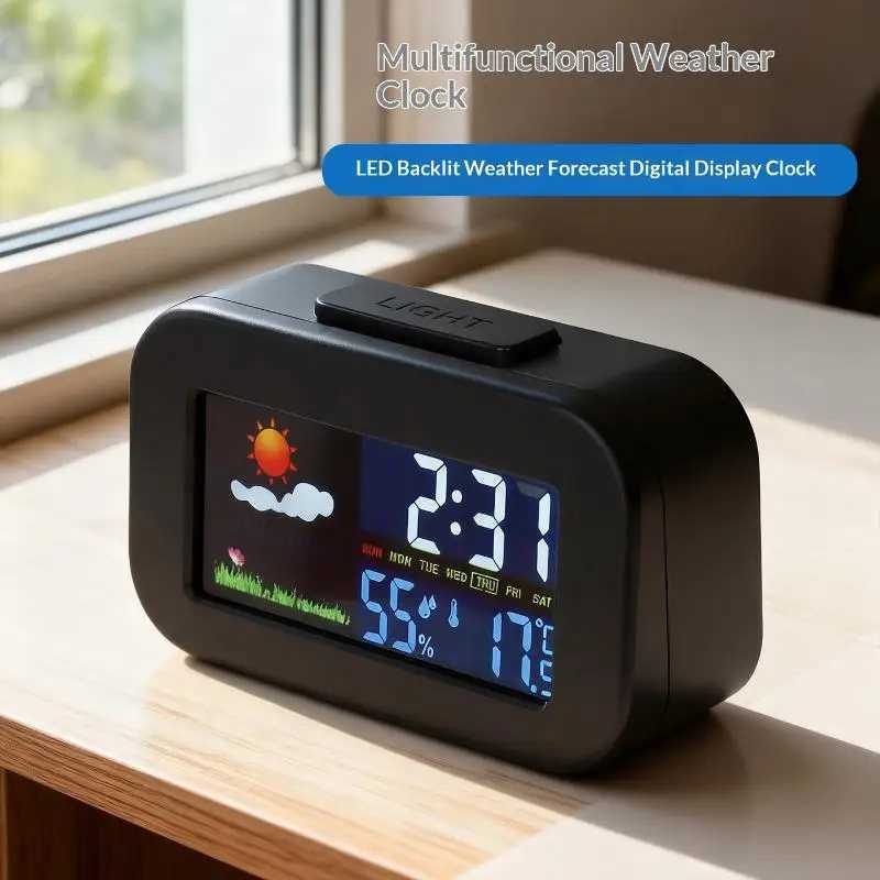 Desktop Environment Monitor - Smart Weather Clock with Color Screen Tracks Temperature Humidity Backlit Display for Bedroom D260318
