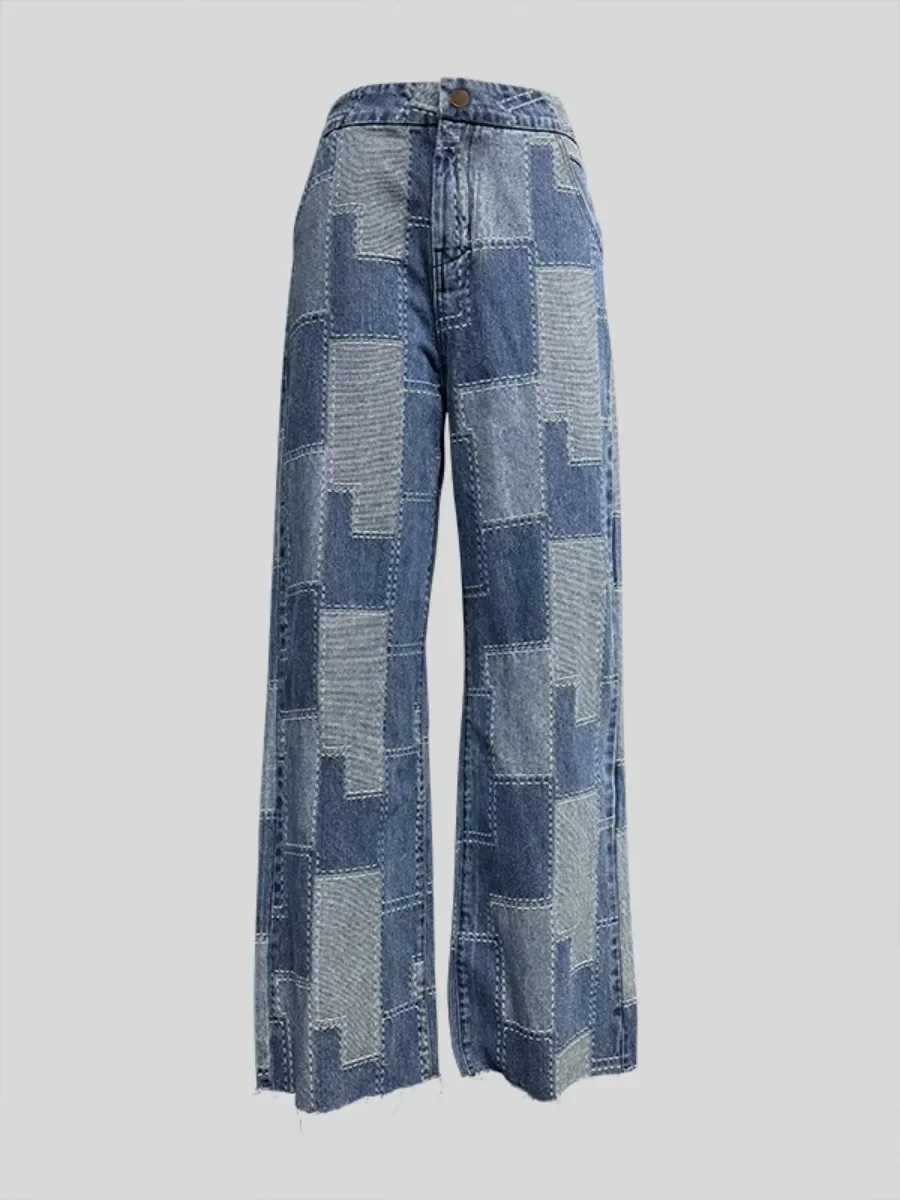 Autumn Clothes Womens Jeans Buttoned Contrast Color Streetwear Pants Wide Leg Loose Female High Waist Denim Trousers BottomsT260317