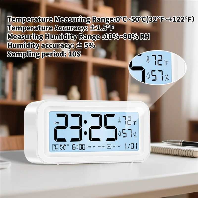 Multi-function Digital Clock LED Brightness Adjustable Temperature and Humidity Display Dual Mode Alarm Clock D260318