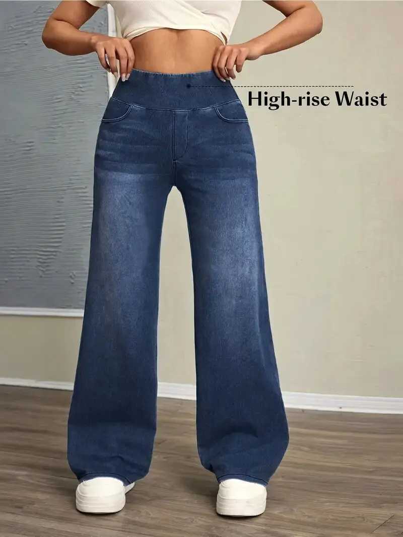 Womens Jeans New Elastic Waist High Stretch Loose Straight-Leg Pants Trendy Comfortable Versatile Cross-BorderT260317