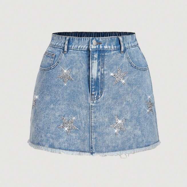 Dress sandro dress Ziyanyan Cross-Border European and American Women's Custom Clothing Shein Best-Selling Denim Skirt with Star Rhinestones and S