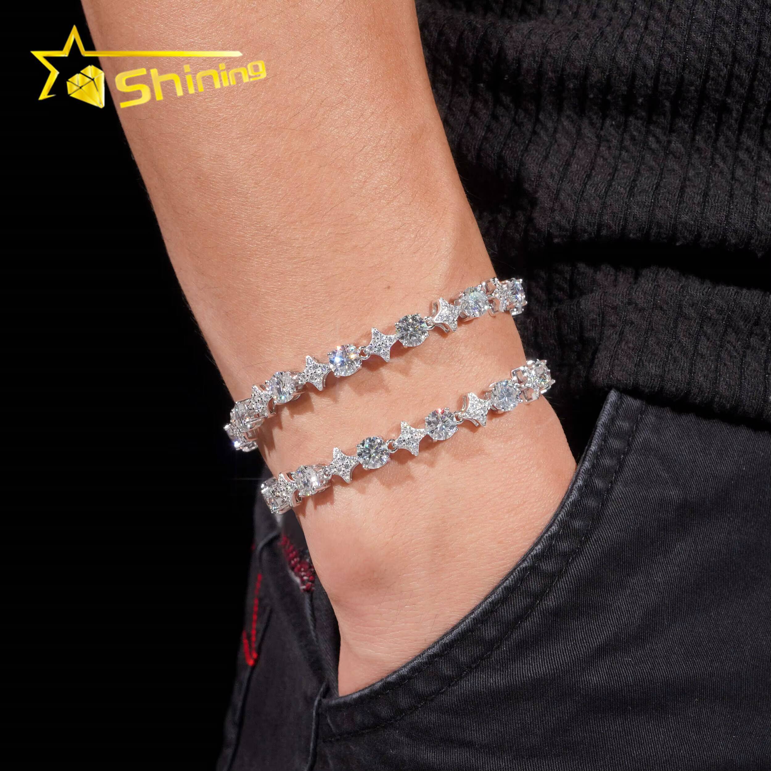 New Design Bracelet 925 Sterling Silver Gold Plated VVS Moissanite Pass Diamond Test Sparkling Bracelet