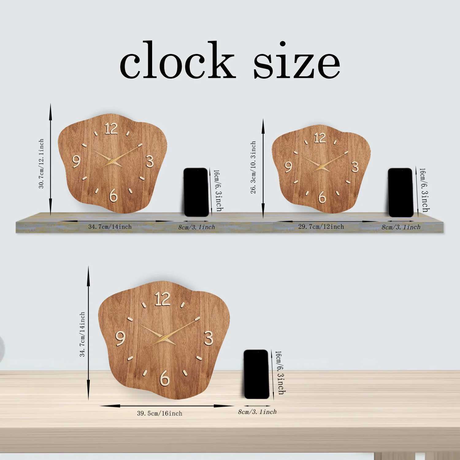 Asymmetrical Crystal Porcelain Wooden Wall Clock Living Room Bedroom Kitchen Home Decoration Wall Clock Silent Quartz Clock Holiday Gift 12 Inches 14 