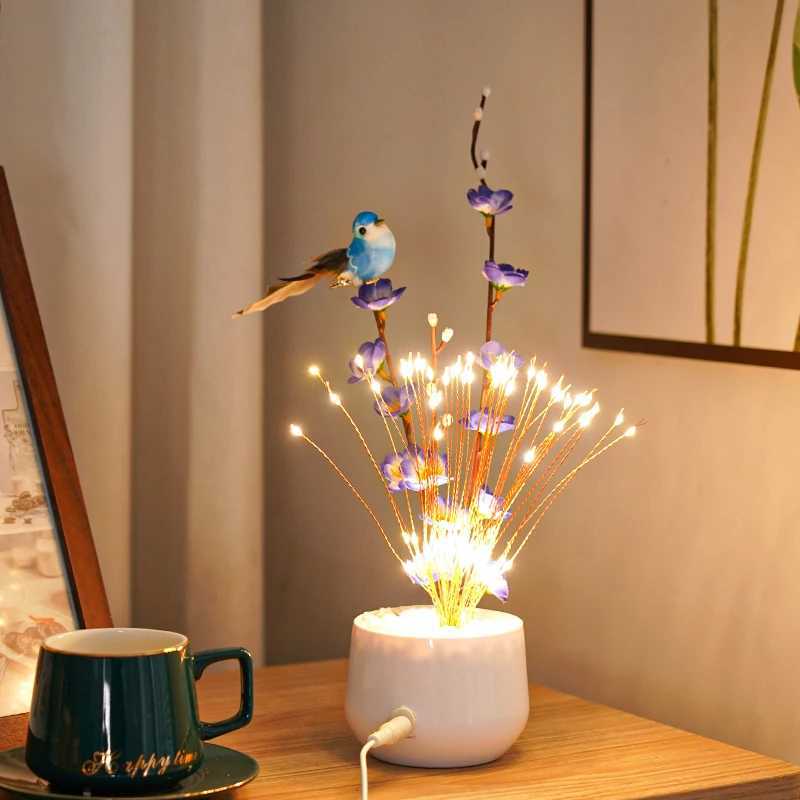 LED Bird and Flower Tree Table Lamp Lily Color Bird Potted Tree Lights for Holiday ValentineS Mother Day Gifts Home Decor H260318