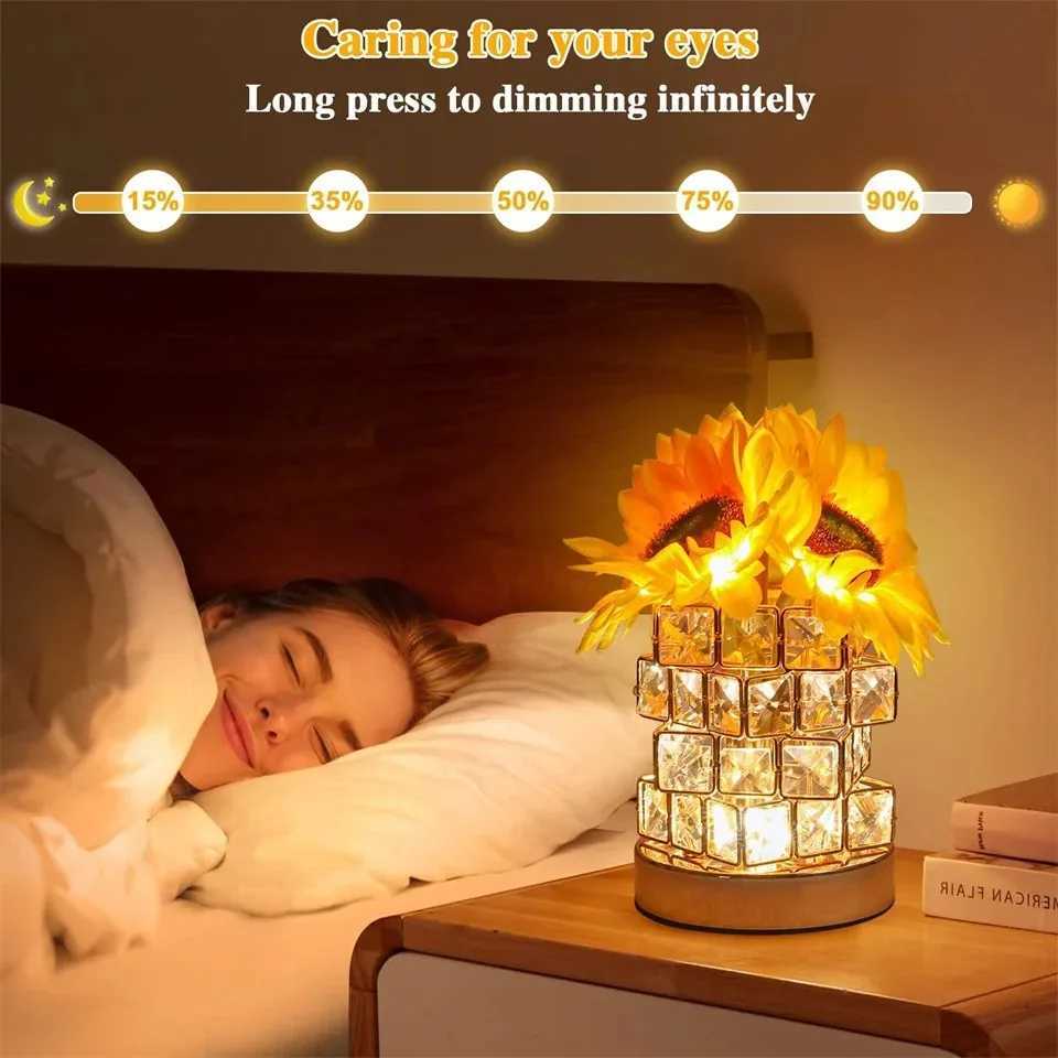 Sunflowers Flower Lamp Rechargeable Cordless Touch Table Lamp 3-Colour Infinitely Dimming Small Night Light for Living Room H260318