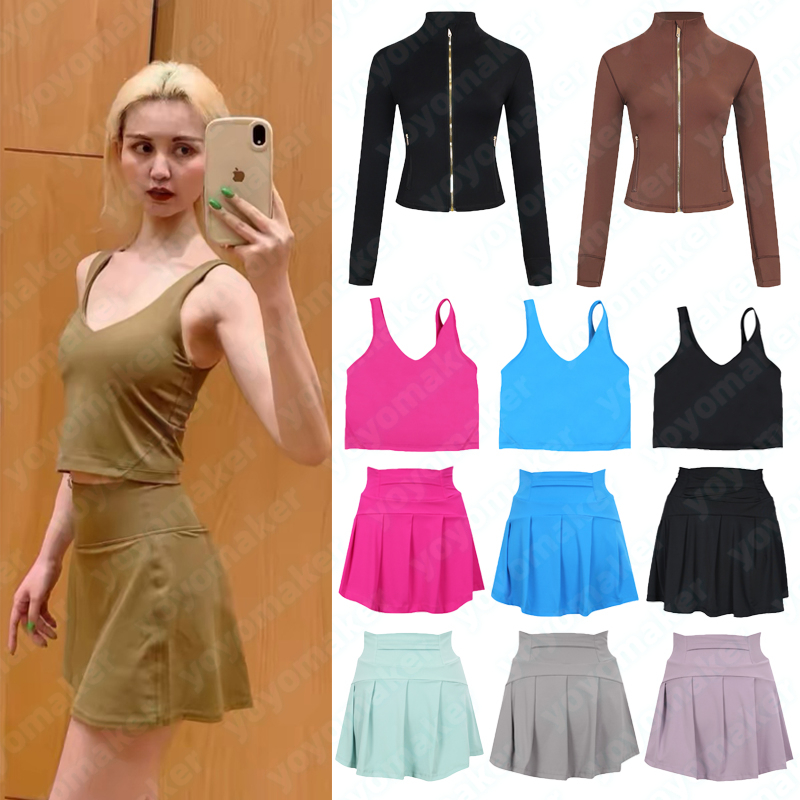 Womens Yoga Short Skirt Set U Vest Yoga Sets Yoga Short Jacket High Quality Outdoor Solid Color Womens Set Women Skirt Women Clothes Set Short Yoga Outfit