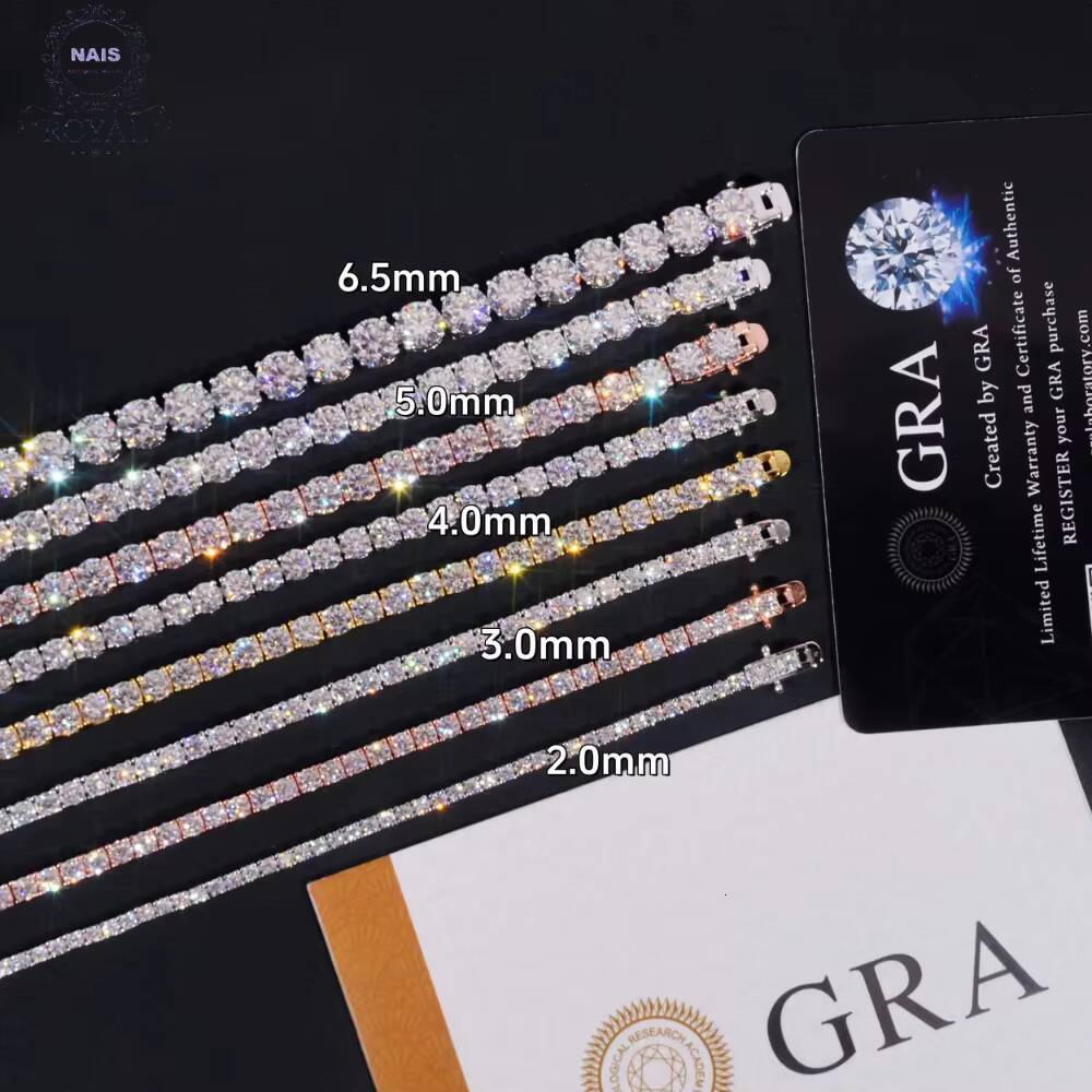 USA Warehouse Stock 3mm 925 Solid Silver Hip Hop Iced Out Tennis Chain Bracelet VVS1 Moissanite Diamond Cluster Necklace