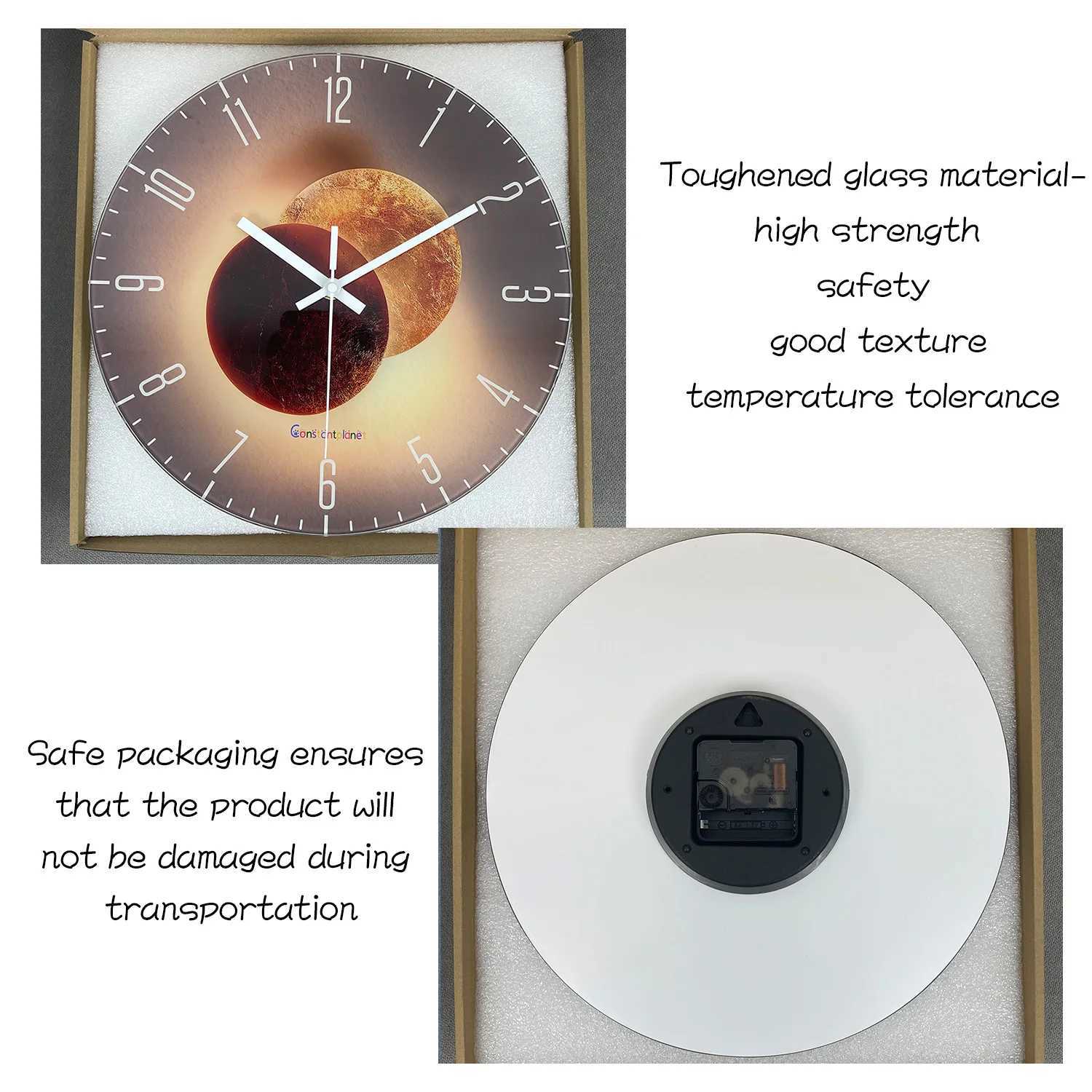 Pattern Tempered Glass Wall Clock for Living Room Bedroom Kitchen Home Decoration Silent Quartz Clock Holiday Gift 12 Inches 14 Inches 16inch Bat D260