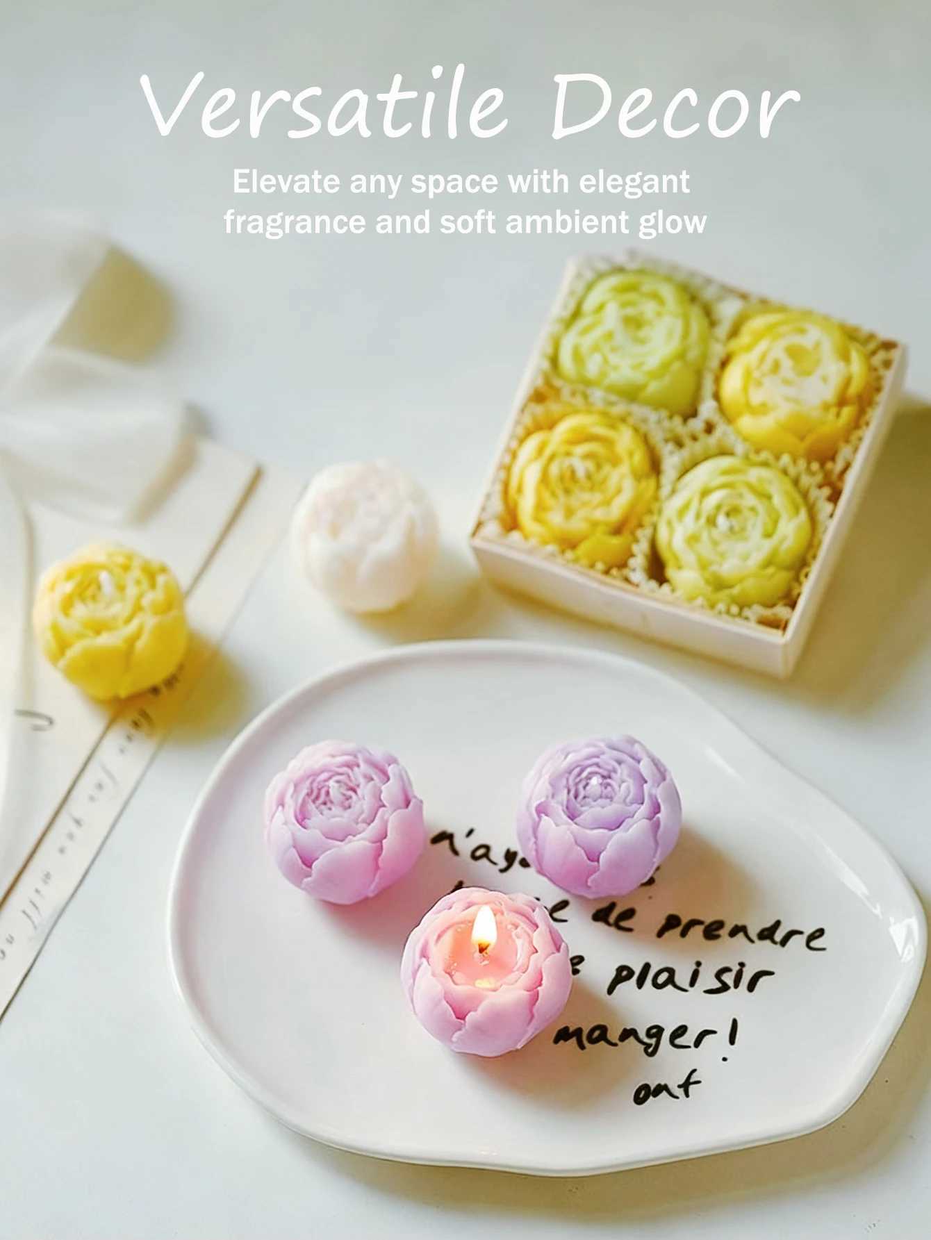 4-Pack Rose Scented Candle Gift Set Handmade Elegant Room Decor Gifts for womenBirthday/Valentines Day/Wedding/Anniversary D260318