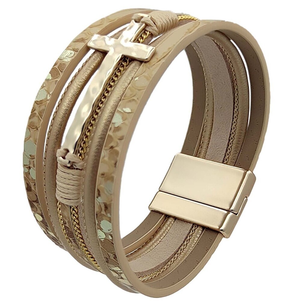Women Jewelry Bracelets Charm Bracelets Multi-Layer Woven Leather Cross Chain Magnetic Buckle Wide Edge Street Fashion Party Wear Women And Men Bracel