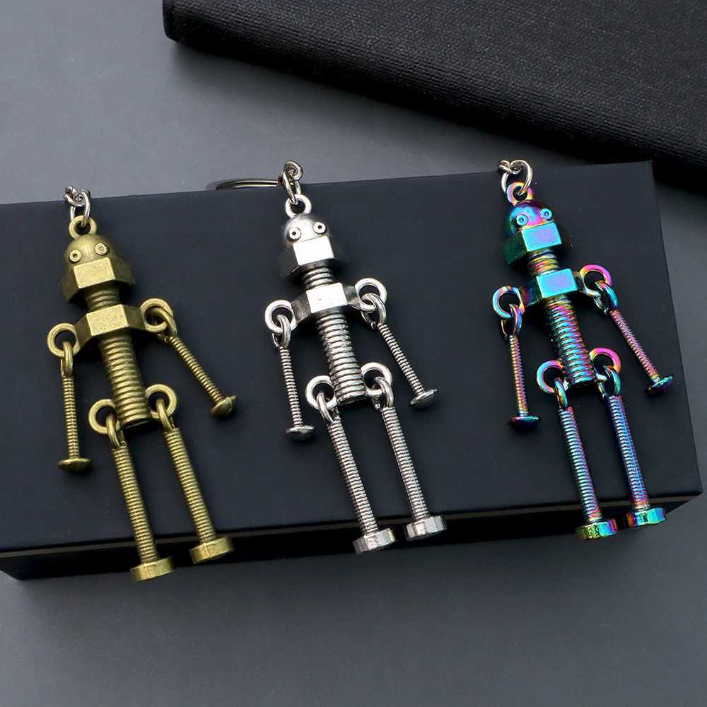 Creative Movable Robots Retro Metal Mini Square Shape Robot Keyring for Men Punk Backpack Car Key Holder Accessories Cool Gift H260318 - view 6