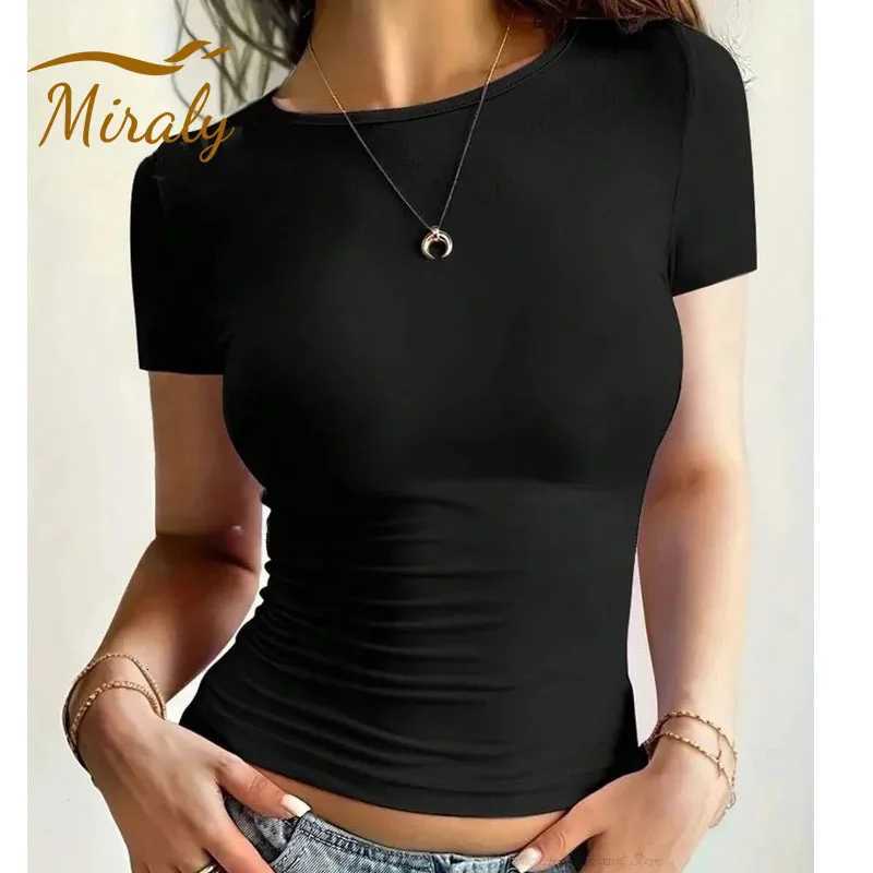 2025 New Summer Y2k Tops Womens Causal Basic T-Shirts Scoop Neck Short Sleeve Crop Tops Cute Slim Fit Tees Pullovers ClothingT260317