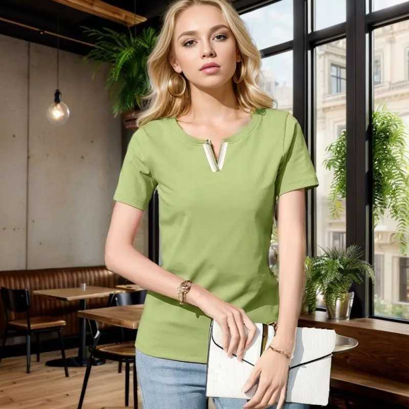 2024 V Neck 100 Cotton T Shirt Women Autumn Fashion Long-Sleeve Tops Womens Plus Size T-shirt Loose Korean Style Female BlouseT260317