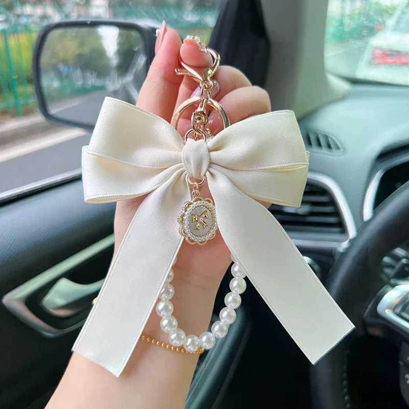 Key Bag Pendant AccESSories Faux Pearl Bow Keychain Cute Beaded Key Chain For Purse Bag Backpack Car Charm Ribbon H260318 - view 3