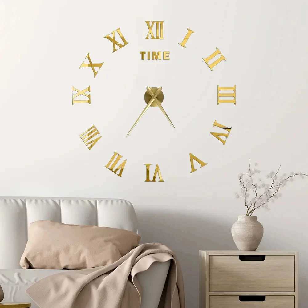 2D/3D Large Roman Numeral Acrylic Mirror Wall Clock Sticker Fashion DIY Quartz Clocks Watch Home Decoration Living Room Stickers D260318