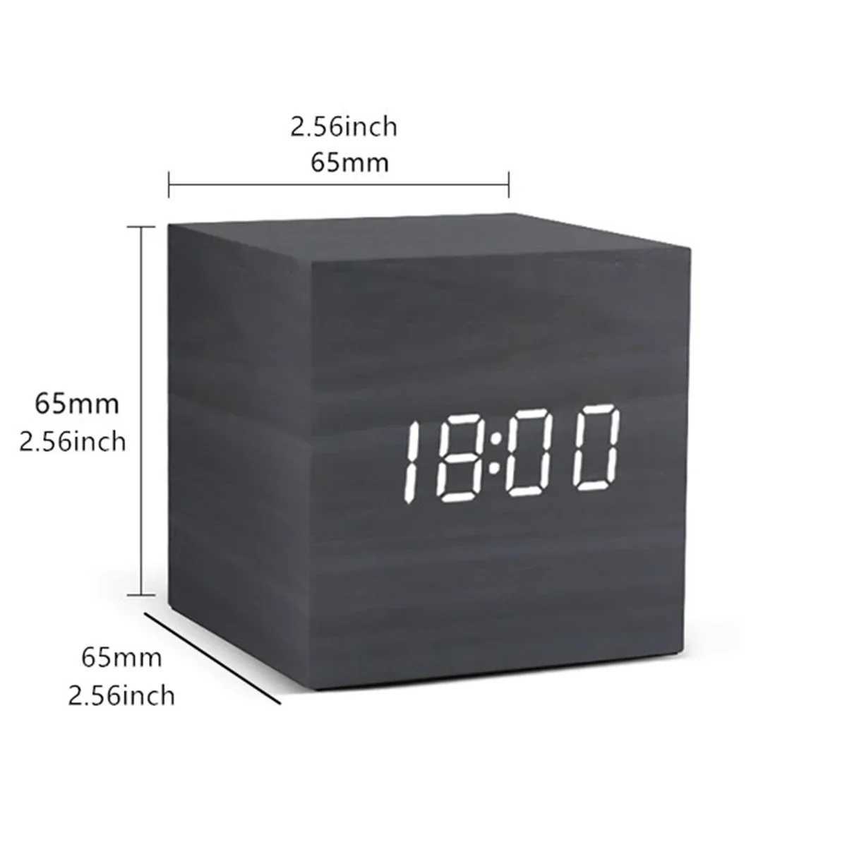 Digital LED Alarm Clock Square Wooden Retro Luminous Clock Desktop Decoration Voice Control Function Desktop Clock D260318