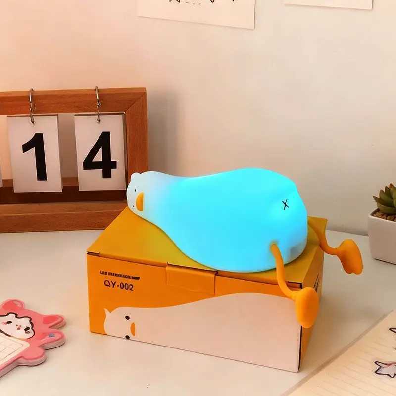 Lying Flat Duck Night Light LED Squishy Duck Lamp Cute Light Up Duck Silicone Dimmable Nursery Nightlight H260318
