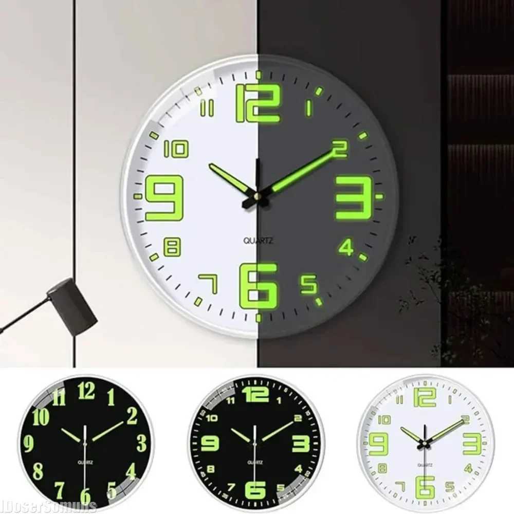 Modern Design Clock Luminous Dial Wall Clock Operated Desktop Kitchen Hanging Luminous Silent Digital Clock Living Room Bedroom D260318