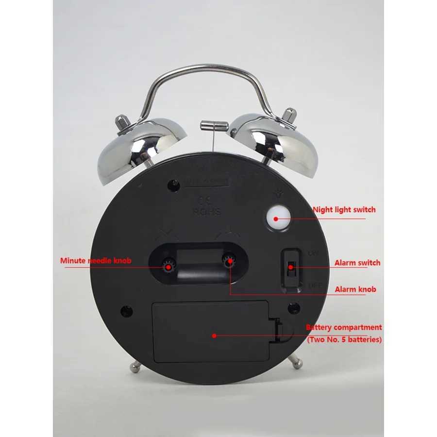 1pc 45 inch retro electroplating metal alarm clock luminous dial loud volume wake-up alarm clock excluding battery D260318