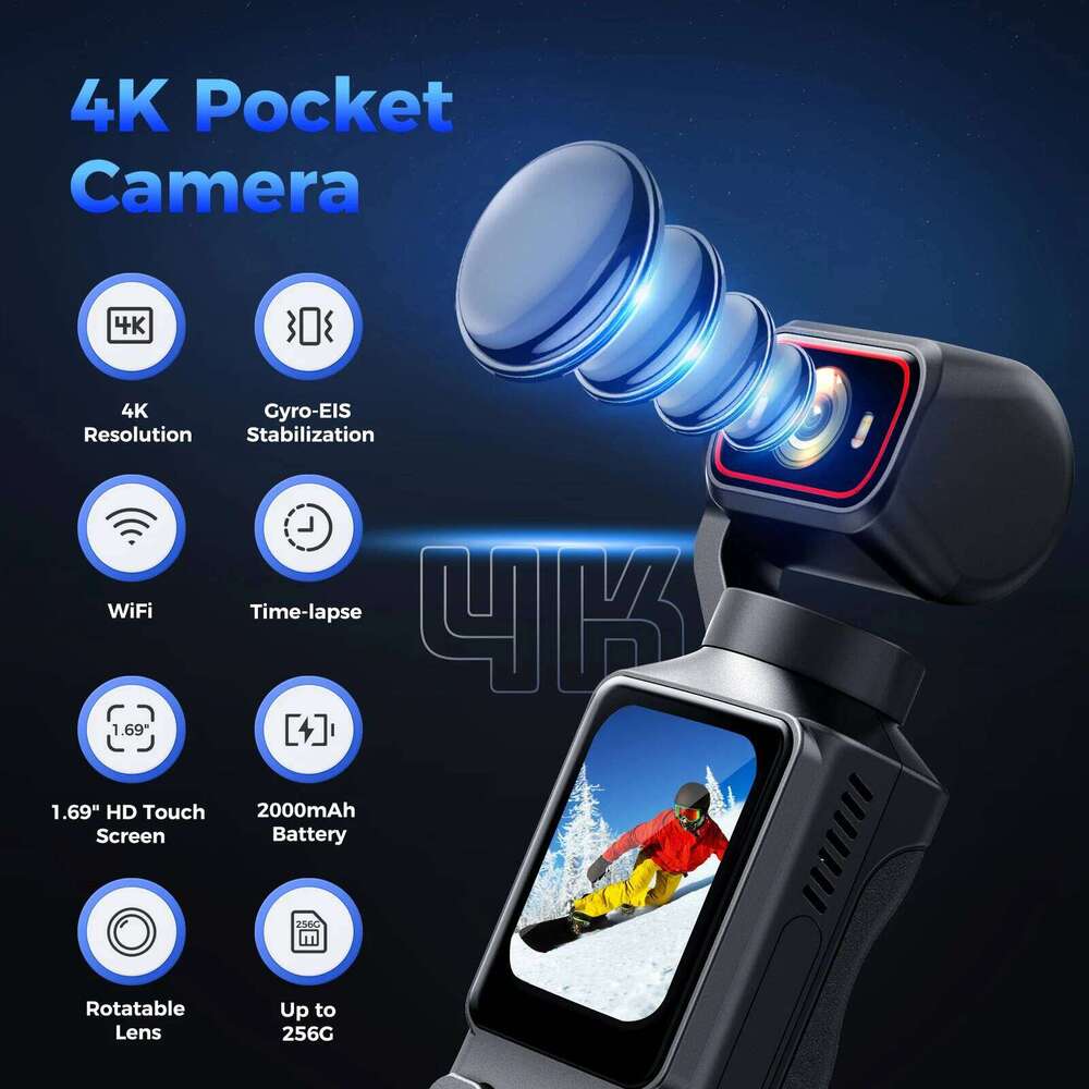 NCZOBOE 4K Touch Screen Portable MINI Vlog Pocket Sports with Gimbal tripo Handheld Stabilizer Body Camera 26H0316