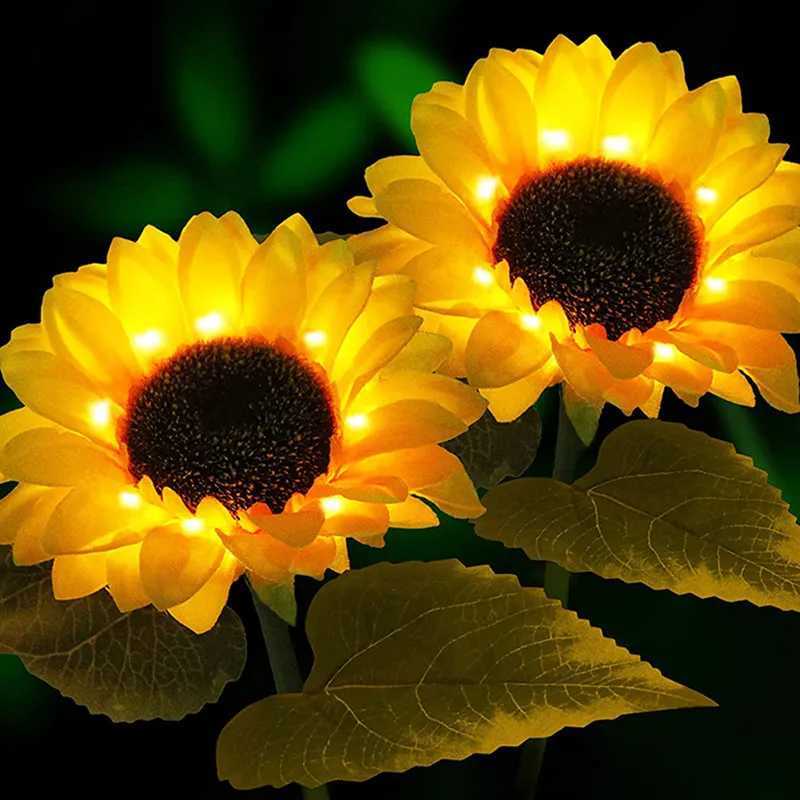 LED Solar Sunflowers Rose Flower Light Home Decorative Flower Lights Garden Decoration Lawn Lamp Waterproof Landscape Rose Light H260318