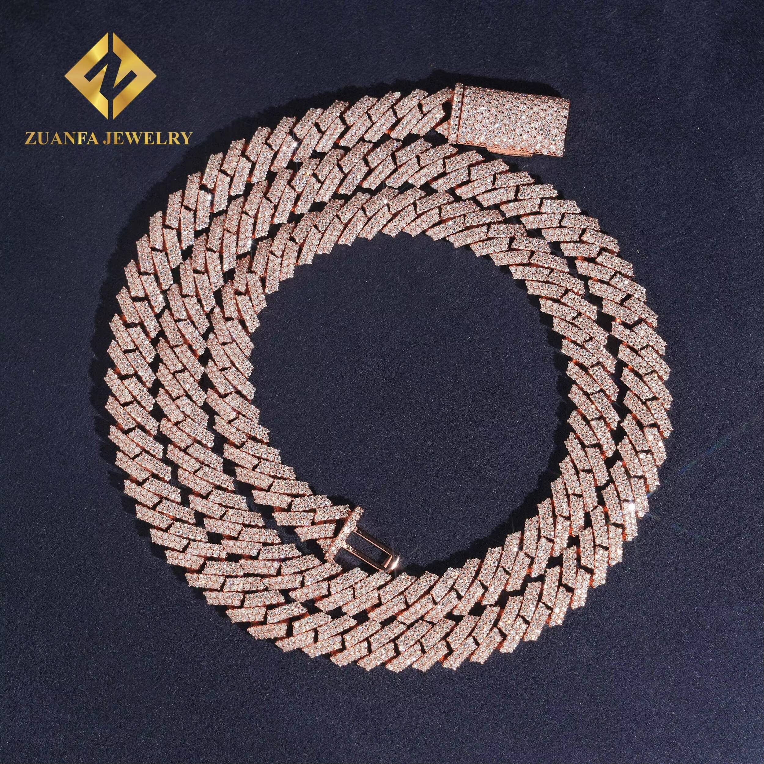 Wholesale Price Hip Hop Men Rose Gold Miami Necklace in 925 Silver 8mm Iced Out Moissanite Cuban Link Chain Rock Jewelry